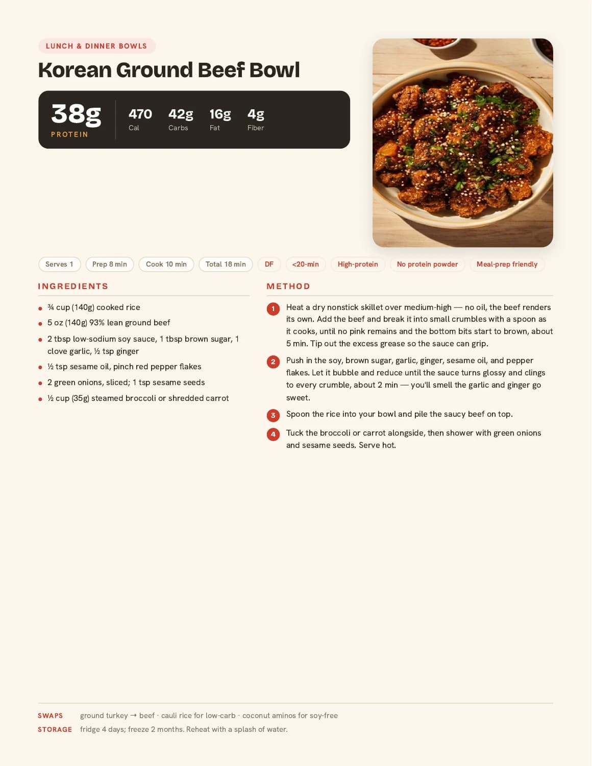 Actual cookbook page for Korean Ground Beef Bowl